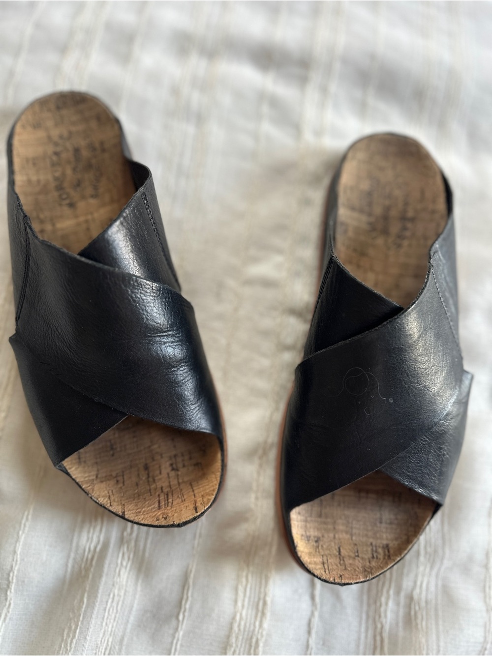KORK-EASE Tutsi Cross Band Black Leather Slides | Women’s Sandals 10 NWOB